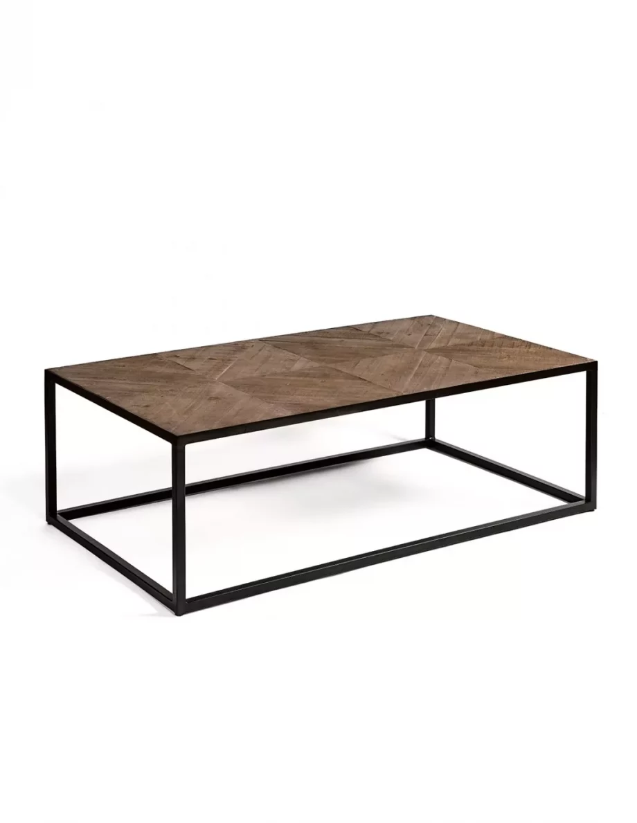 Emma dark wood and black metal base rectangular coffee table