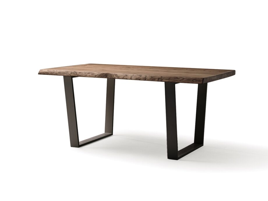 Nayra dining table with dark wood table top and black legs