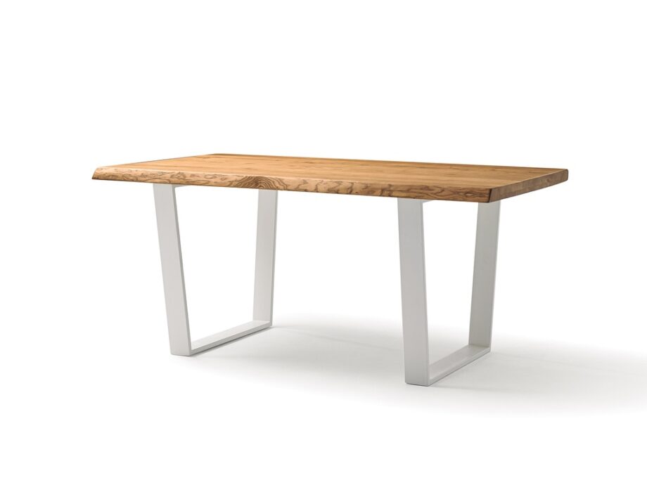 Nayra dining table with caramel table top and white legs