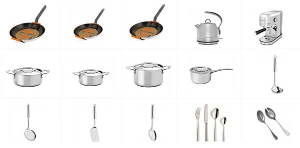 Kitchen pack, pots and pans