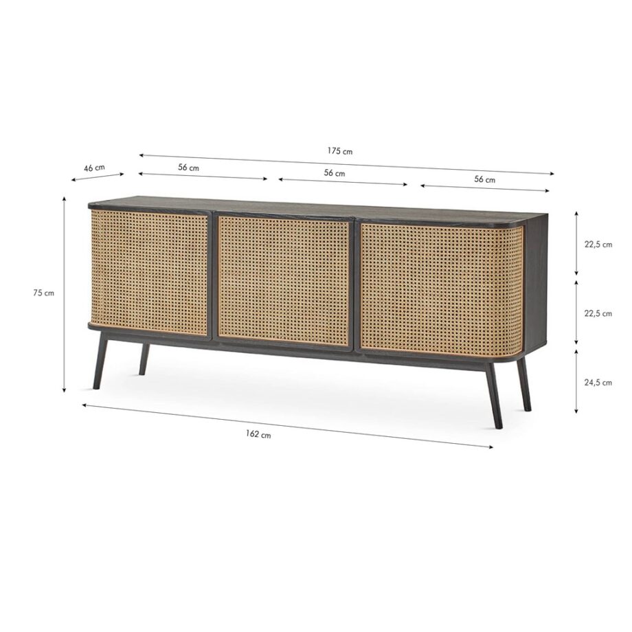 Manila Sideboard W-365 Black Dimensions